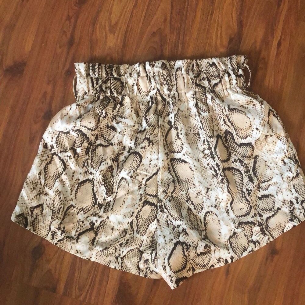 SHEIN Beige and Black Snake Print silky Shorts